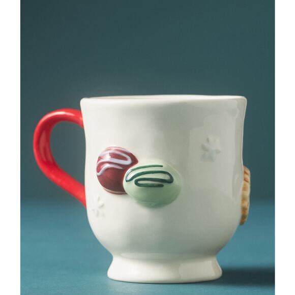 NWT: Anthropologie - Holifaye, Red Handle, Hand-Painted, Stoneware Coffee Mug - Picture 1 of 7